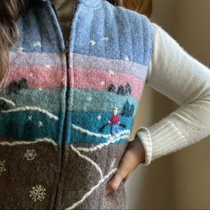 Vintage L.L. Bean Wool Ski Themed Vest Size L